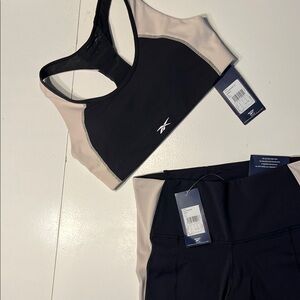 NWT Reebok Black and Beige Athletic Sports Bra & Leggings Set